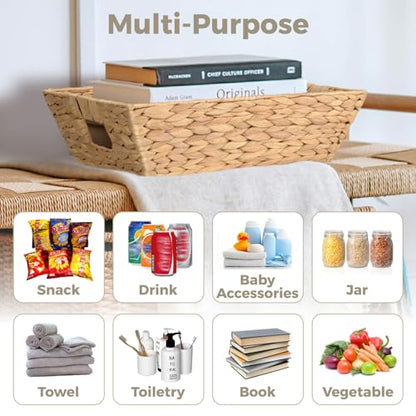 Set of 3 Snack Baskets, Water Hyacinth Basket,Wicker Snack Basket Organizer - color: Natural Brown Color