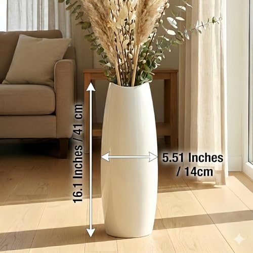 White Tall Ceramic Floor Vase, 15.7 Inch, Oval Design - color: Shape 1, size: 16 Inch