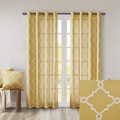 Madison Park Fretwork Print Window Curtain 1 Panel, 50x63 Yellow/White - color: Yellow/White, size: 50"W x 63"L (Pack of 1)
