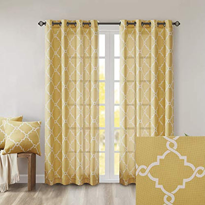 Madison Park Fretwork Print Window Curtain 1 Panel, 50x63 Yellow/White - color: Yellow/White, size: 50"W x 63"L (Pack of 1)