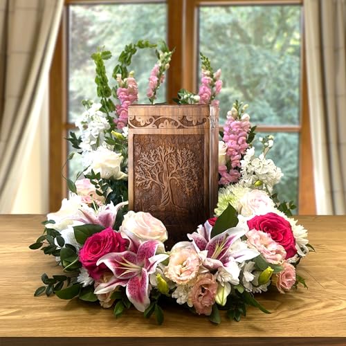 Tree of Life Wooden Urn for Human Ashes, X-Large 250 Cu in, Rosewood - color: Rosewood Tree of Life, size: X-Large (250 cu in)