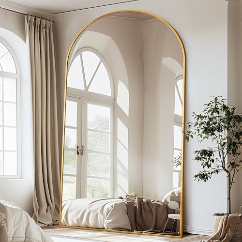 Full Length Mirror, 83"x44" Floor Mirror Freestanding, Oversized Floor Standing Full Body Mirror with Stand for Bedroom, Hanging Mounted for Living Room Cloakroom, Gold, Arched - color: Gold, size: 83"L x 44"W, style: Arched Style