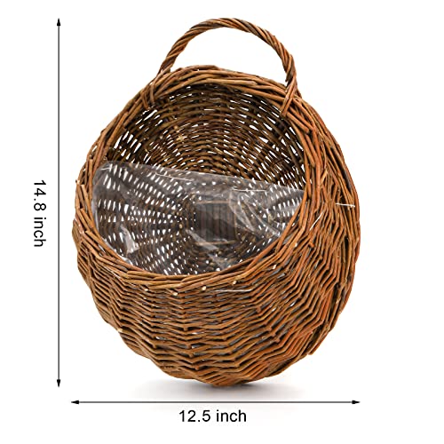 Foraineam Handmade Woven Hanging Basket, Natural Wicker Storage Basket Wall Hanging Flower Pot, Rattan Hanging Planter Container for Home Garden Wedding Wall Decorations