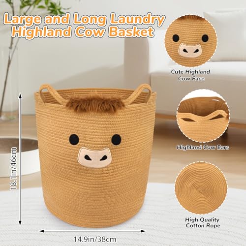 Highland Cute Cow Basket for Nursery,Tall Large Laundry Blanket Gift Basket - color: Brown, size: 15"D ×18 "H