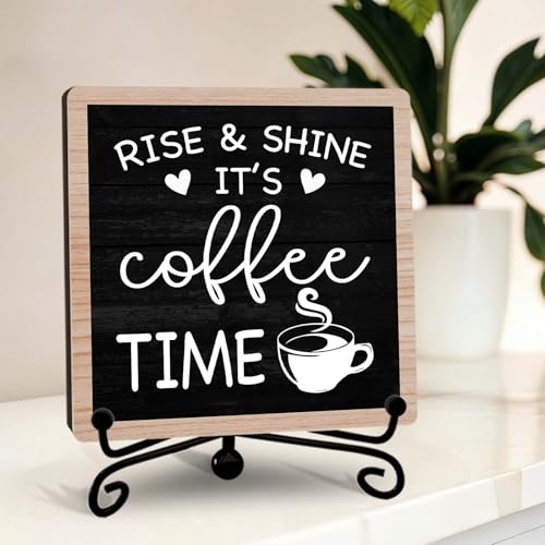 Rustic Coffee Bar Decor, 5"x5" Coffee Bar Sign - color: Bright Light Tan