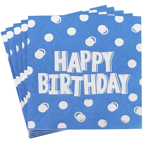 Vuzvuv 52 Pack Birthday Cocktail Napkins with Cute Dots Silver Stamping - Happy Birthday Party Dinner Hand Napkin for Party Supplies Decorations Table Decor for women man(5" Folded 3 Ply-Blue) - color: Polka Dot Blue