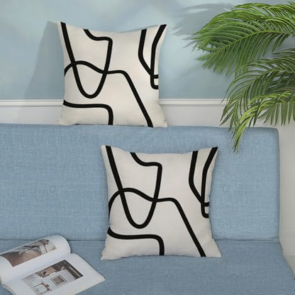 Boho Abstract Black Beige Art Line Pillow Covers 16x16 Set of 2 - color: Black Art Line-q, size: 16" x 16" (Pack of 2)