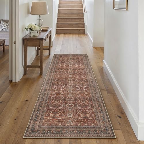 HUGEAR 2x6 Brick Red Vintage Distressed Washable Runner Rug for Hallway - color: Retro | Brick Red, size: 2' x 6' (Runner)