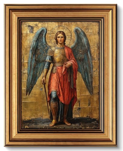 Gold Framed Archangel Michael Canvas Wall Art 16inx24in - color: Archangel A, size: 24"L x 16"W