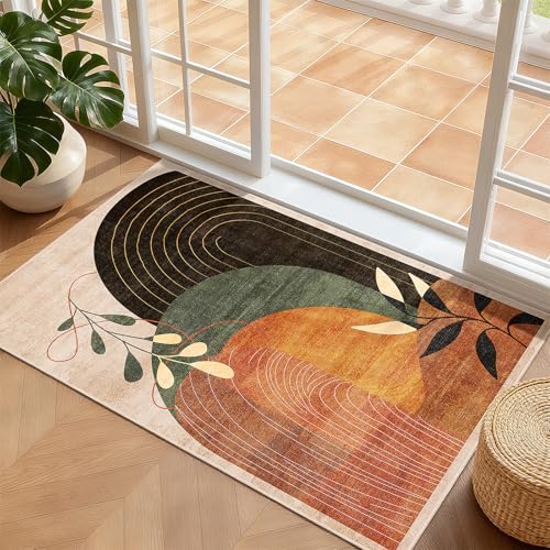 MUJOO 2x3 Washable Rug Small Area Rugs Non Slip Mid Century Modern - color: Terracotta（modern）, size: 2' x 3' (Rectangular)