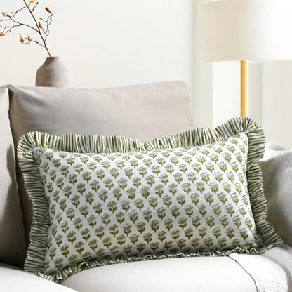 CPC Emerald Green Block Print Ruffle Sham Pillow Cover 12x20 Inch Pack of 1 - color: Emerald Green, size: 20" x 12" (Pack of 1)