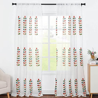 VOGOL Leaf Embroidered Sheer Curtains, 60 x 106, Grommet Top, 2 Panels - color: Matching Sheer, size: 60"W x 106"L (Pack of 2)