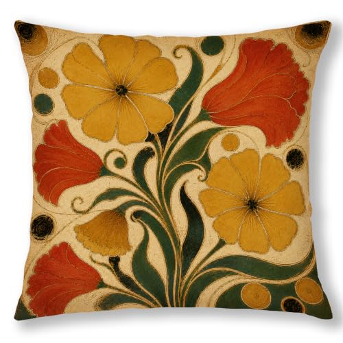 Boho Abstract Flower Pillow Covers 18x18, Boho Room Decor - color: Retro Green & Orange 12, size: 18" x 18" (Pack of 1)