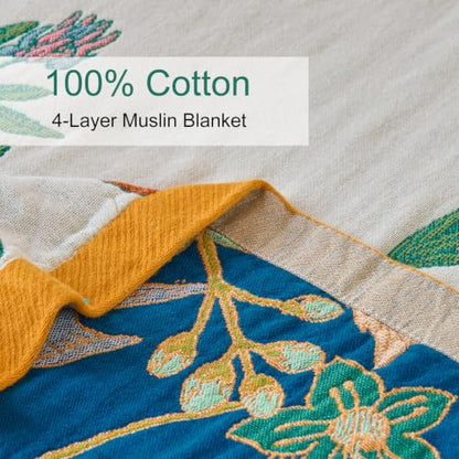 Boho Throw Blanket, 100% Soft Cotton Floral Quilt, Throw 50"x 60" - color: Plain Bird, size: Throw 50"x60"