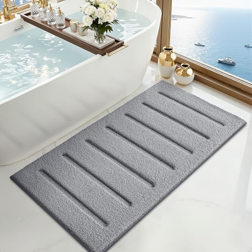 LUMI Large Bathroom Rugs Soft Absorbent, Non Slip Bath Mat 24x43, Grey - color: Grey, size: 24" X 43"