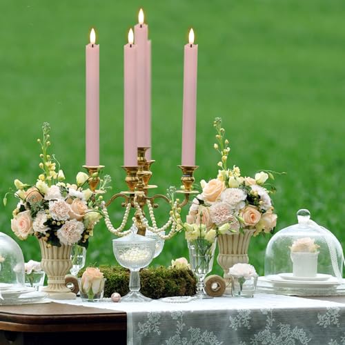 GenSwin Flameless Taper Candles LED Battery Operated Remote Timer Pink - color: Pink