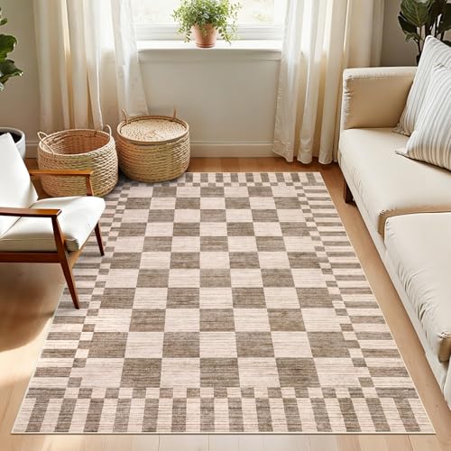 GarveeHome Checkered Rug 3x5 Area Rugs for Living Room Washable Nursey Rug - color: Brown, size: 3' x 5' (Rectangular)
