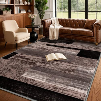 LIANLAM 6x9 Washable Area Rugs for Living Room and Bedroom(6x9,Black&Gray) - color: Chocolate, size: 6' x 9' (Rectangular)
