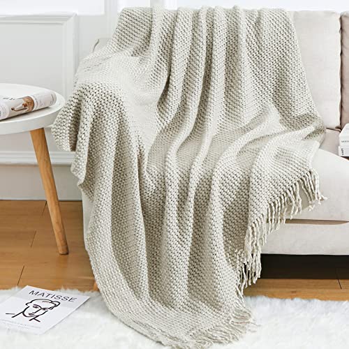 Blagic Wheat Textured Knit Throw Blanket for Couch,Grey and White,50"x60" - color: F-grey & White, size: 50 × 60 in