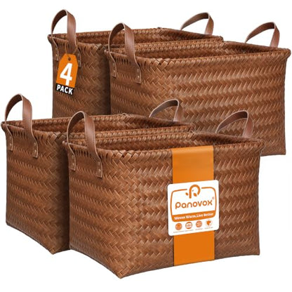 Wicker Storage Baskets, 4 Pack Woven Baskets for Shelves, Brown - color: Rectangle Brown