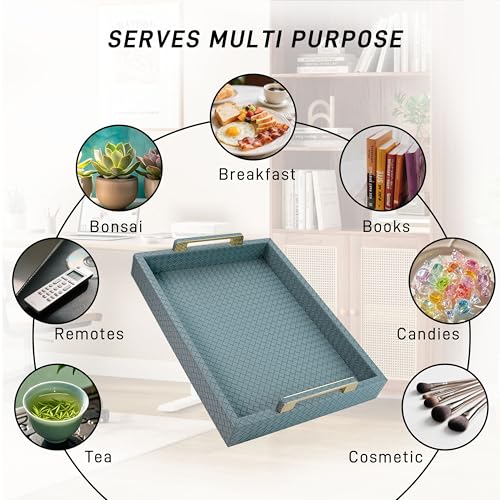 Decorative Serving Tray, Blue, 16"x12" Large Rectangular - color: Mist Blue