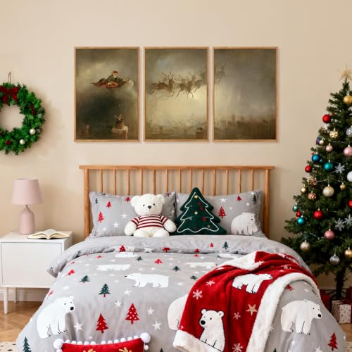 Aurlan 3 Pcs Santa Sleign Rides Framed Canvas Wall Art 16x24 Inch - color: Santa's Sleigh, size: 16"L x 24"W