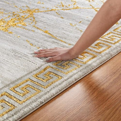 GLORY RUGS Area Rugs Marble 2x7 Cream Gold Carpet Modern Abstract Rug Living Room Dining Bedroom Rug - color: Cream, size: 2' x 7' (Rectangular)