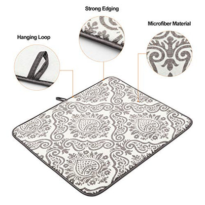 Dish Drying Mat for Kitchen Counter,Machine Washable Matt(Floral Vine) - color: Floral Vine 2P 19*15