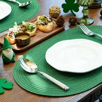 Placemats Set of 4, Woven Oval Braided Dining Table Mats(Green Shine) - color: Green Shine, size: 4 pcs