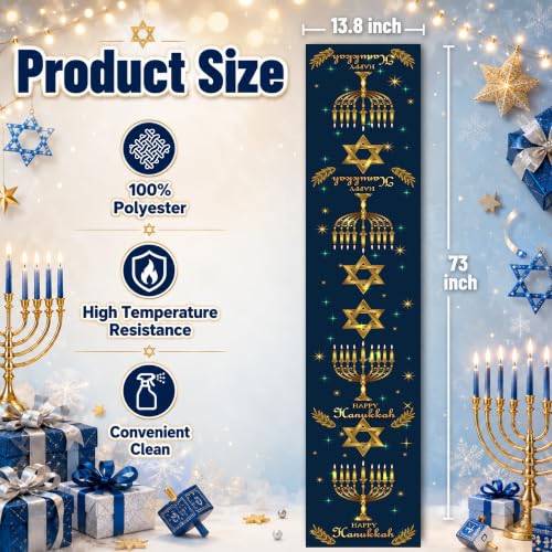 Hanukkah Decorations - Navy Blue Gold Hanukkah Table Runner - color: Navy Blue