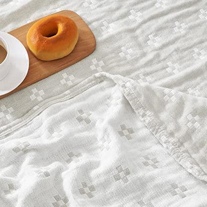 jinchan 100% Cotton Muslin Blanket Twin Boho Throw Blanket 50x60 Oatmeal - color: B. Cross Grey, size: 50"x60"