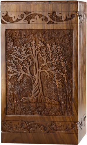 Tree of Life Wooden Urn for Human Ashes, X-Large 250 Cu in, Rosewood - color: Rosewood Tree of Life, size: X-Large (250 cu in)