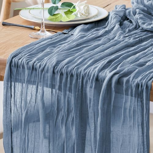 Cheesecloth Table Runner 10FT Dusty Blue Boho Gauze Sheer Runners - color: Dusty Blue, size: 1 Pack