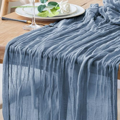 Cheesecloth Table Runner 10FT Dusty Blue Boho Gauze Sheer Runners - color: Dusty Blue, size: 1 Pack