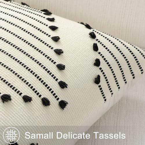 Mecatny Boho Outdoor Throw Pillow Covers 18x18 Set of 2 Beige & Black - color: Beige Black, size: 18" x 18" (Pack of 2)