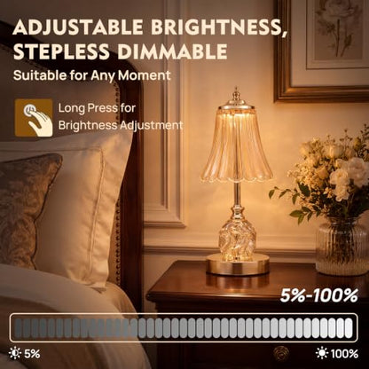 Flower Battery Operated Rechargeable Lamp Cordless, Skirt, Amber - color: Amber-Skirt