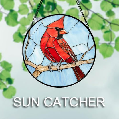 A Cardinal in The Tree Stained Glass Window Hanging Suncatcher Gifts 9.8" - color: Red, size: 9.8x9.8 IN