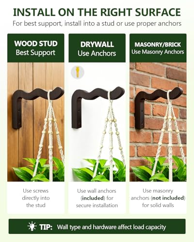 Wavy Plant Hanger Hooks – 2 Pack Rustic Wooden Wall Mounts for Indoor/Outdoor Use, Ideal for Hanging Baskets, Lanterns, and Bird Feeders – Decorative Brackets for Patio and Balcony - style: 5-Wavy Style(2Pack)