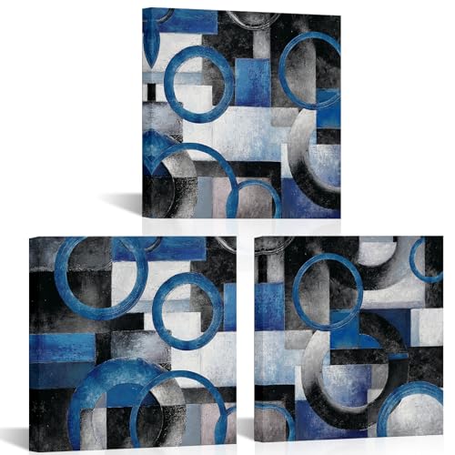 HOMEOART Blue Wall Art Geometric Pictures Bathroom Wall Decor (Blue) - color: Blue