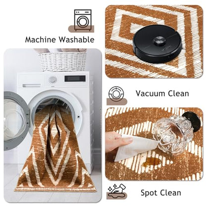 Brown Boho Hallway Runner Rugs 2x10ft Non Slip Washable for Kitchen - color: Brown, size: 2' x 10' (Rectangular)