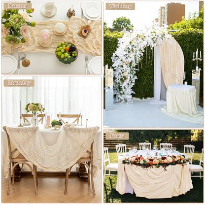 Cheesecloth Table Runner, 10 Ft, Boho Rustic, Beige, 1 Pcs - color: Beige