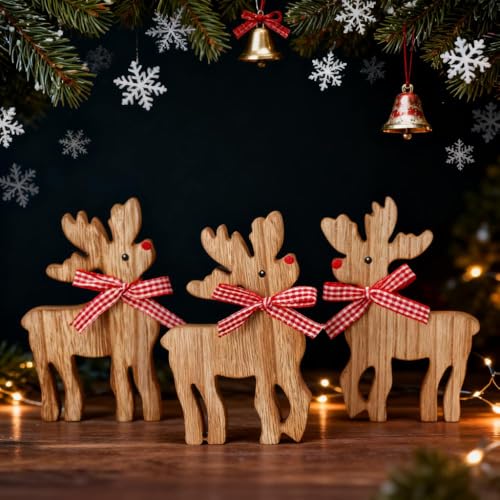 Reindeer Christmas Decor Wooden Deer Table Decoration 3Pcs