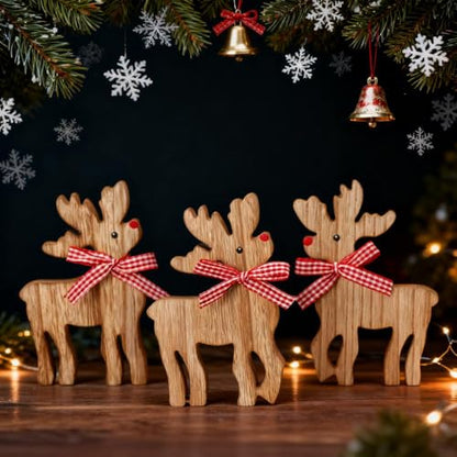 Reindeer Christmas Decor Wooden Deer Table Decoration 3Pcs
