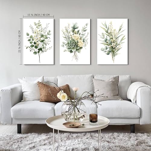 Zessonic Sage Green Botanical Modern Watercolor Wall Art, 16"x24"x3 Framed - color: Sage Green, size: 16" x 24"x3