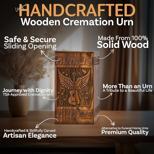 Guitar Wings Wooden Urn for Human Ashes, Medium 115 Cu in, Rosewood - color: Rosewood, size: Medium (115 Cu In, to 115 lb)