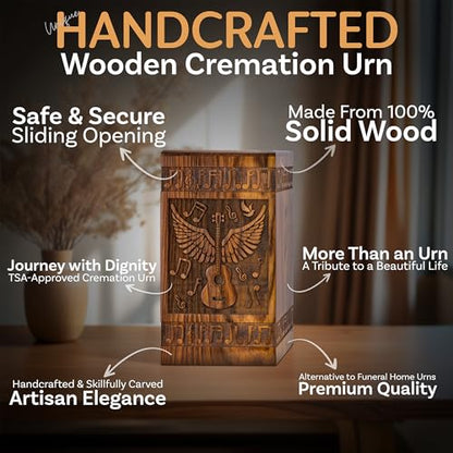 Guitar Wings Wooden Urn for Human Ashes, Medium 115 Cu in, Rosewood - color: Rosewood, size: Medium (115 Cu In, to 115 lb)