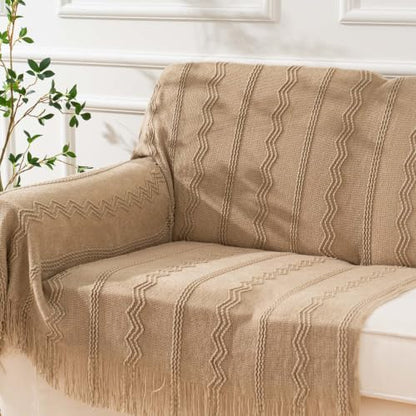 BATTILO HOME Tan Throw Blanket for Couch, 50"x60" - color: Tan, size: 50 x 60 in.