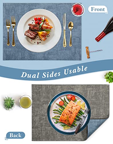 SUEH DESIGN Leather Placemats Table Mats Set of 6, Denim Blue & Smoky Gray - color: A: Denim Blue & Smoky Gray