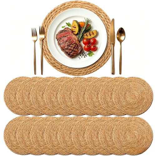 13.8" Round Woven Placemats, Plate Chargers for Dining Table - size: 13.8 Inch Set of 18