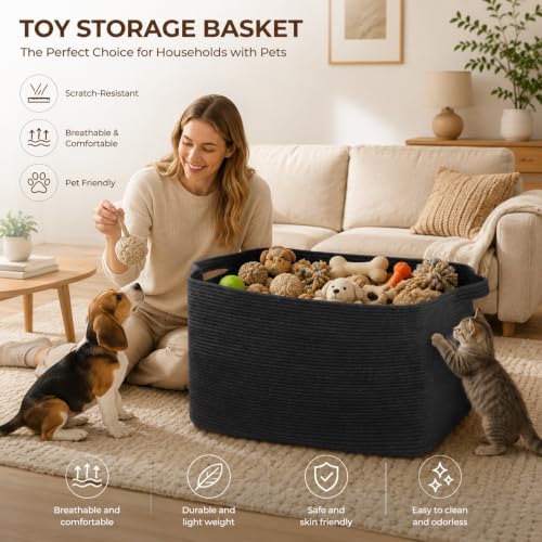 OIASKET 95L Extra Large Blanket Basket, 24" x 16.9" x 14.2" Woven Basket - color: Black, size: 24"x16.9"x14.2"